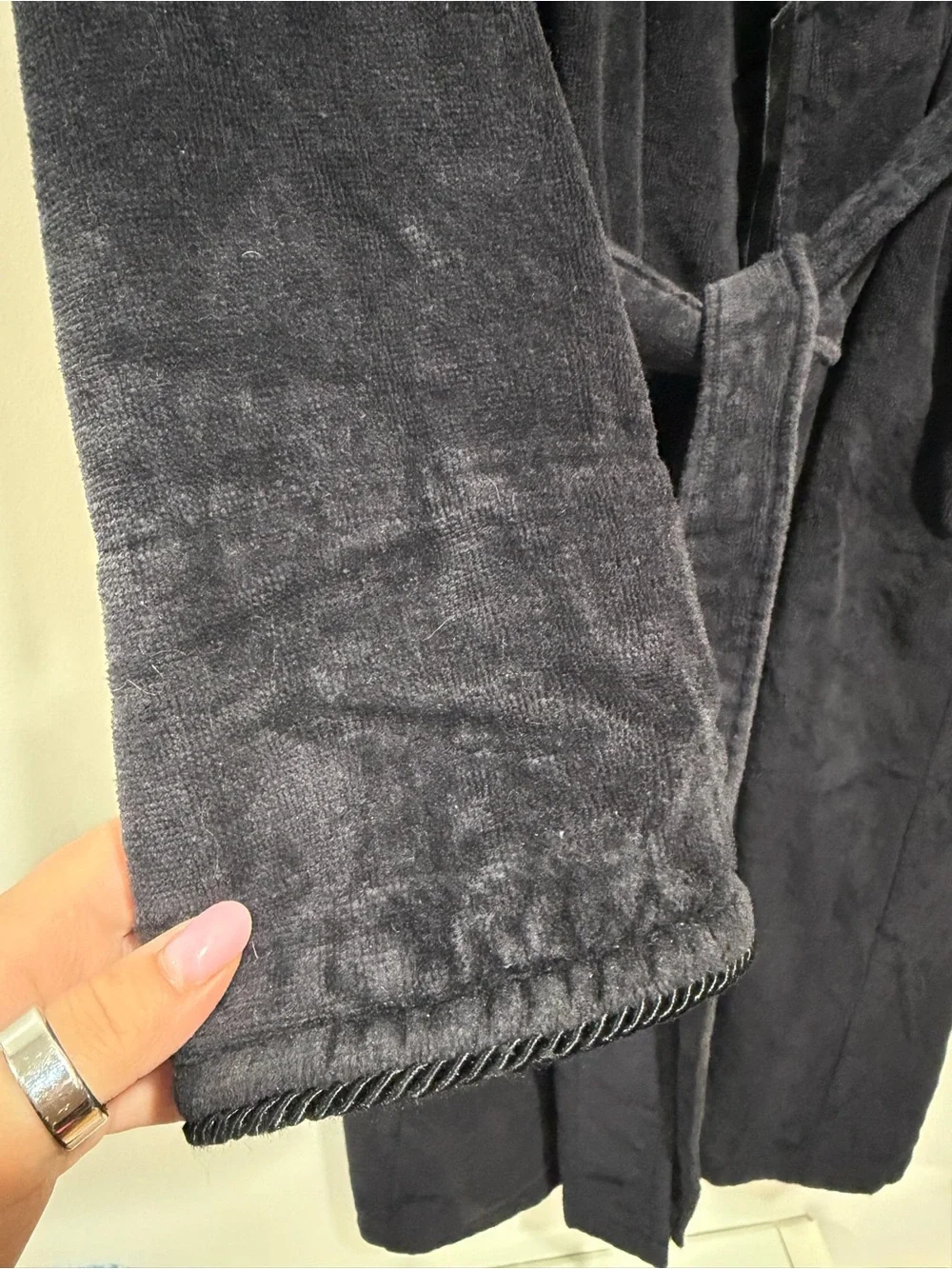 Classic Elements 100% Cotton Robe Black Belted Long Bathrobe Size Medium